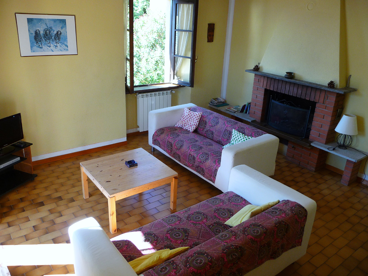 livingroom with fireplace , 2 sofaand wonderful lake view